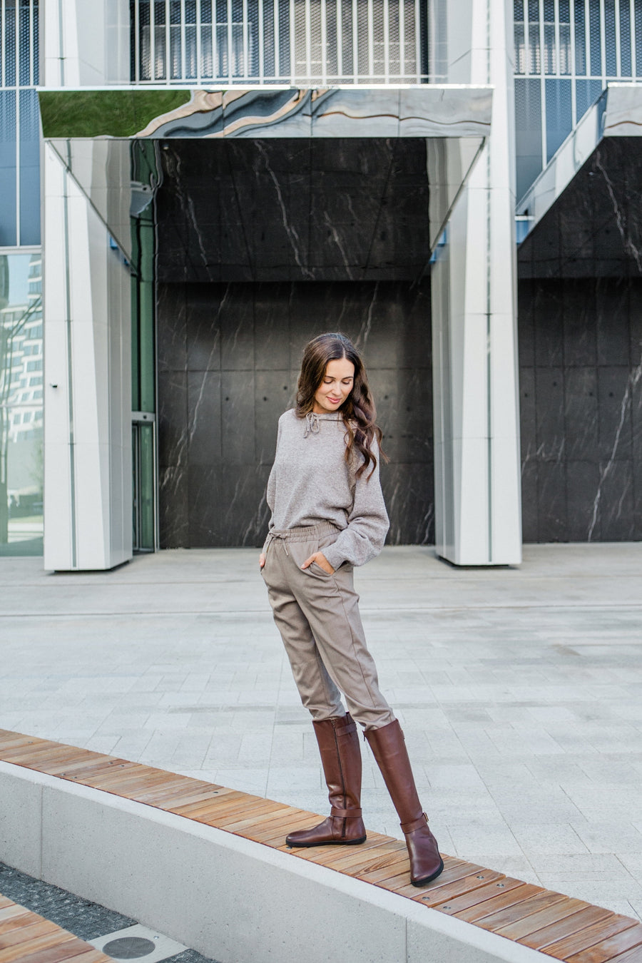 Shapen Glam Knee-High Barefoot Boots - Brown Leather